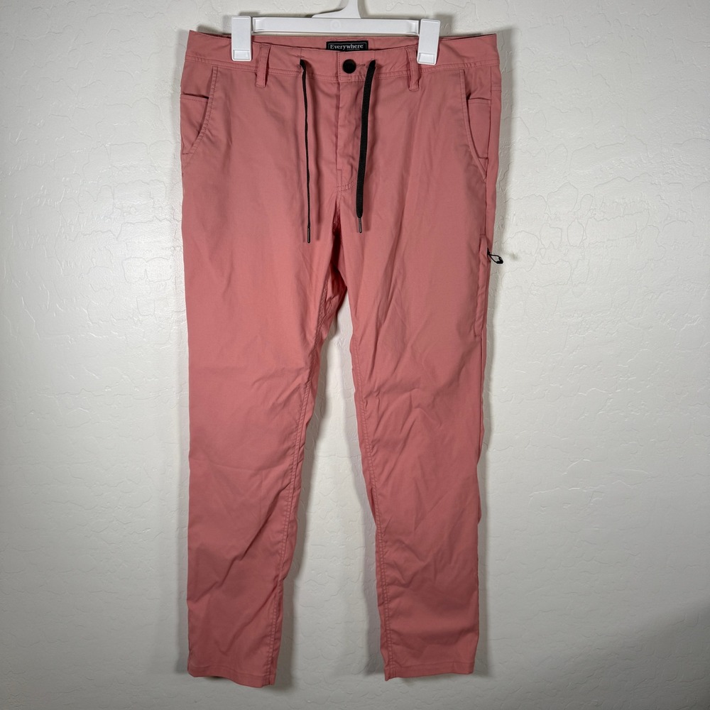 686 Everywhere Pant Mens 34x32 Pink Technical Stretch Chino Slim Fit Drawstring